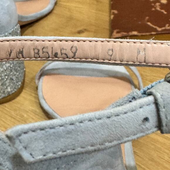 STUART WEITZMAN Nudist Block Sandals Size 9 Light Blue Suede Glitter Heels - Picture 8 of 9